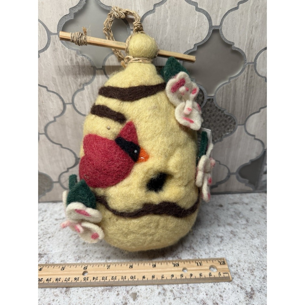 Wild‎ Woolies DZI Felted Wool Birdhouse Cardinal Flowers Vine Handmade